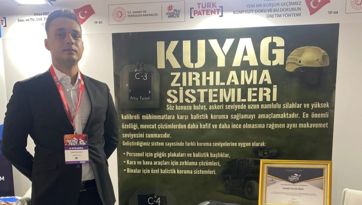Jandarma Astsubay Hasan Talha Onuk Geliştirdiği Yeni Nesil Zırh Teknolojisini TEKNOFEST’te Tanıtıyor
